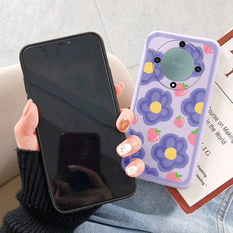 Чехол для телефона Honor X9a Magic 5 Lite X8a X7a X6a X8 X6 70 X40 X7b 90 Smart 50 Plus Play 8T 5G Red Flower Daisy Grass