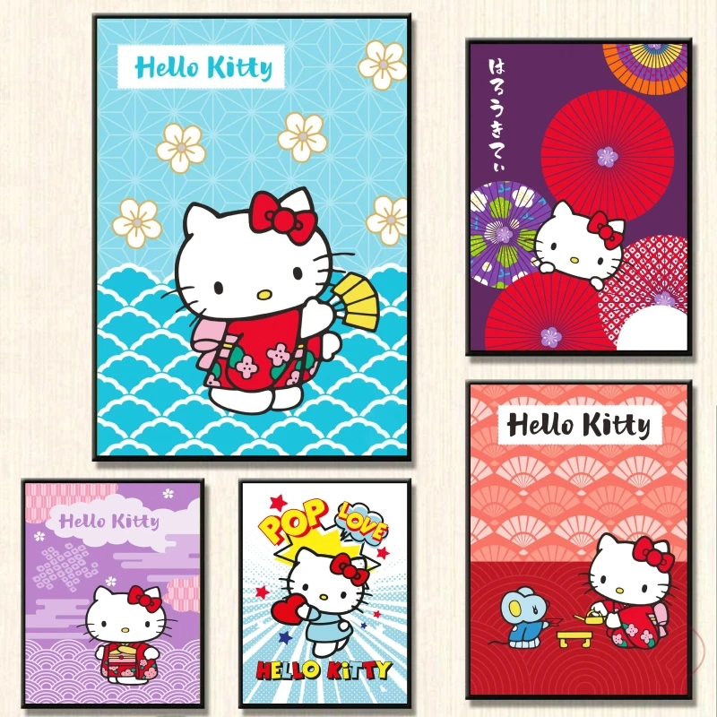 

Canvas Art Walls Painting hello kittys red Children Gifts Living Room Decorative Cartoon Character Picture Poster Home