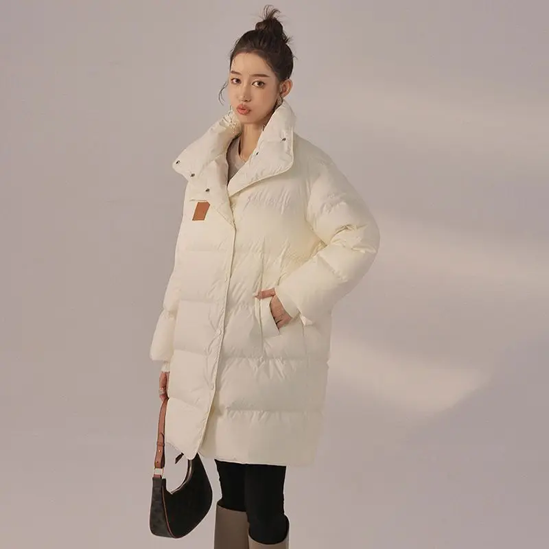 Women's 2023 New Winter Korean Style Solid Loose Long Sleeve Jackets Fashion Casual Female White Duck Down Coats Tops C70