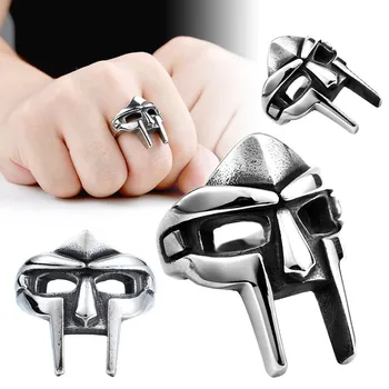 Goth Hip Hop MF DOOM Mask Rings For Men Gladiator Punk Style Egyptian Pharaoh Male Ring Classic Retro Jewelry Party Accessories 1