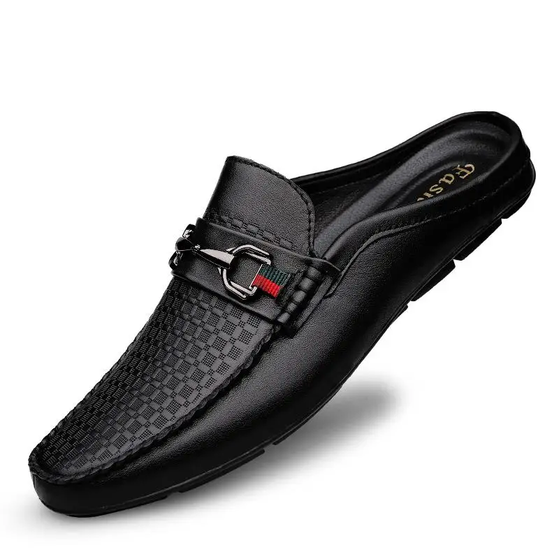 

Summer Genuine Leather Casual Slip On Half Shoes For Men Loafers Flats Slippers