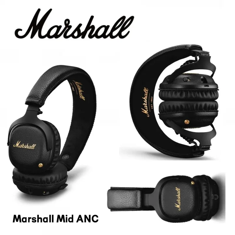 

Original Marshall Mid ANC Wireless Bluetooth Headphones On-Ear Deep Bass Foldable Sport Gaming Headset-black