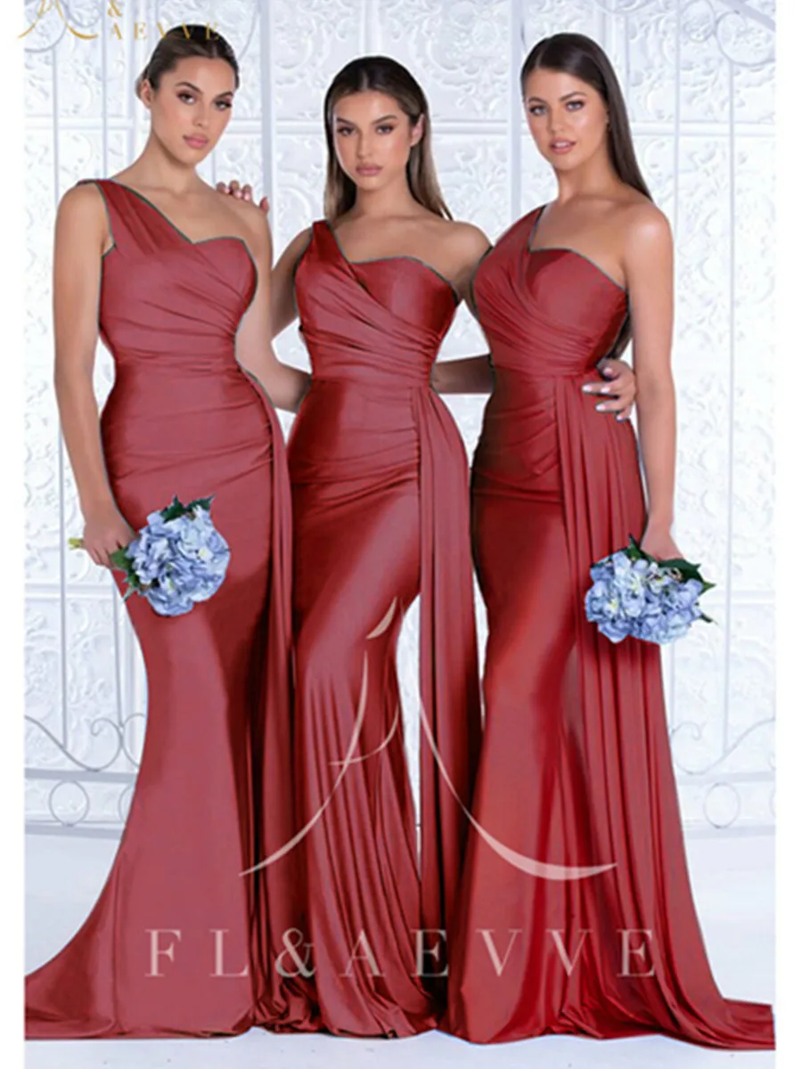 Newest Luxury Bridesmaid Dresses One Shoulder Silk Satin Mermaid Bridesmaid Dresses Lace Up Back Wedding Party Bridesmaid Gowns