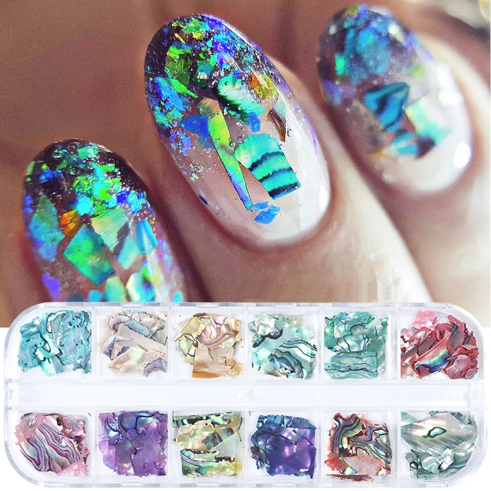 Abalone Shell For Nails Shimmer Nail Art Glitter Natural Sea Shell Slices Pearl Powder Flakes Sequins Manicure Accessories GLBY images - 1