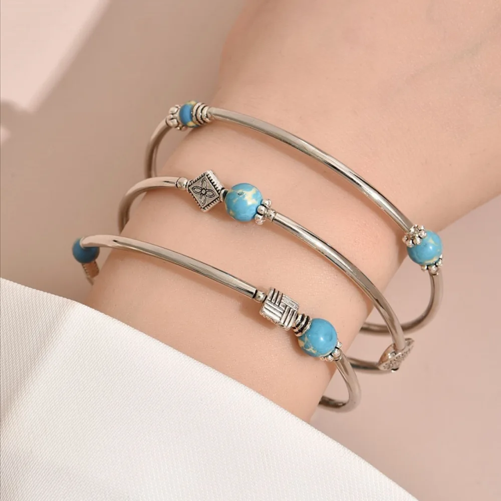 Set of bracelets Multi-layer memory copper circle winding bracelets Sapphire and turquoise bracelets enlarge