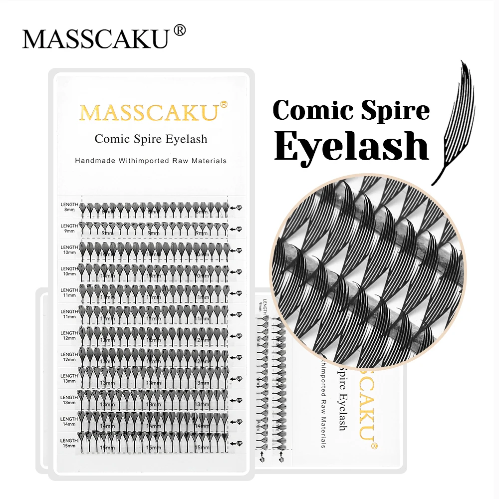 MASSCAKU 0.05mm Thickness Synthetic Mink Manga Anime Comic Spire Lashes 8-15mm Mix Length Feather Shape False Eyelash Bundles