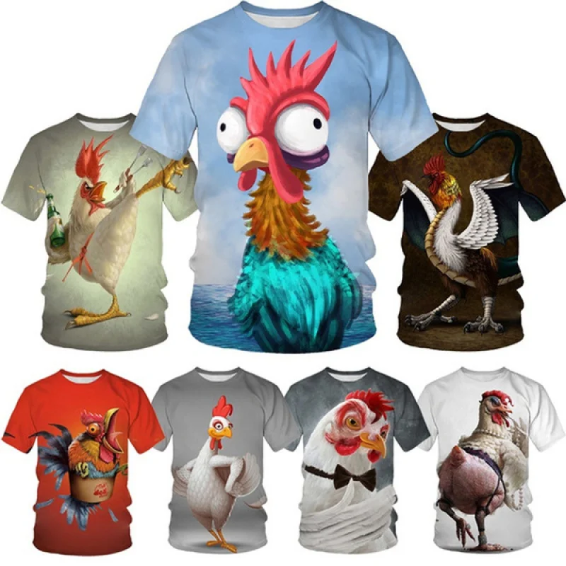 

2021 Fashion Funny Chick 3D Printing Pattern Printing Chick Men's T-shirt Street Wear Funny Chick Round Neck T-shirt