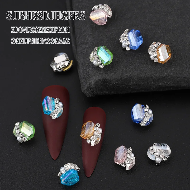 

5Pcs Crystal Nails Rhinestone Glass Charms Circumscribed Polyhedron Icy-Crystal Glass Pile Drill Rhinestone Nail Art Ornament L