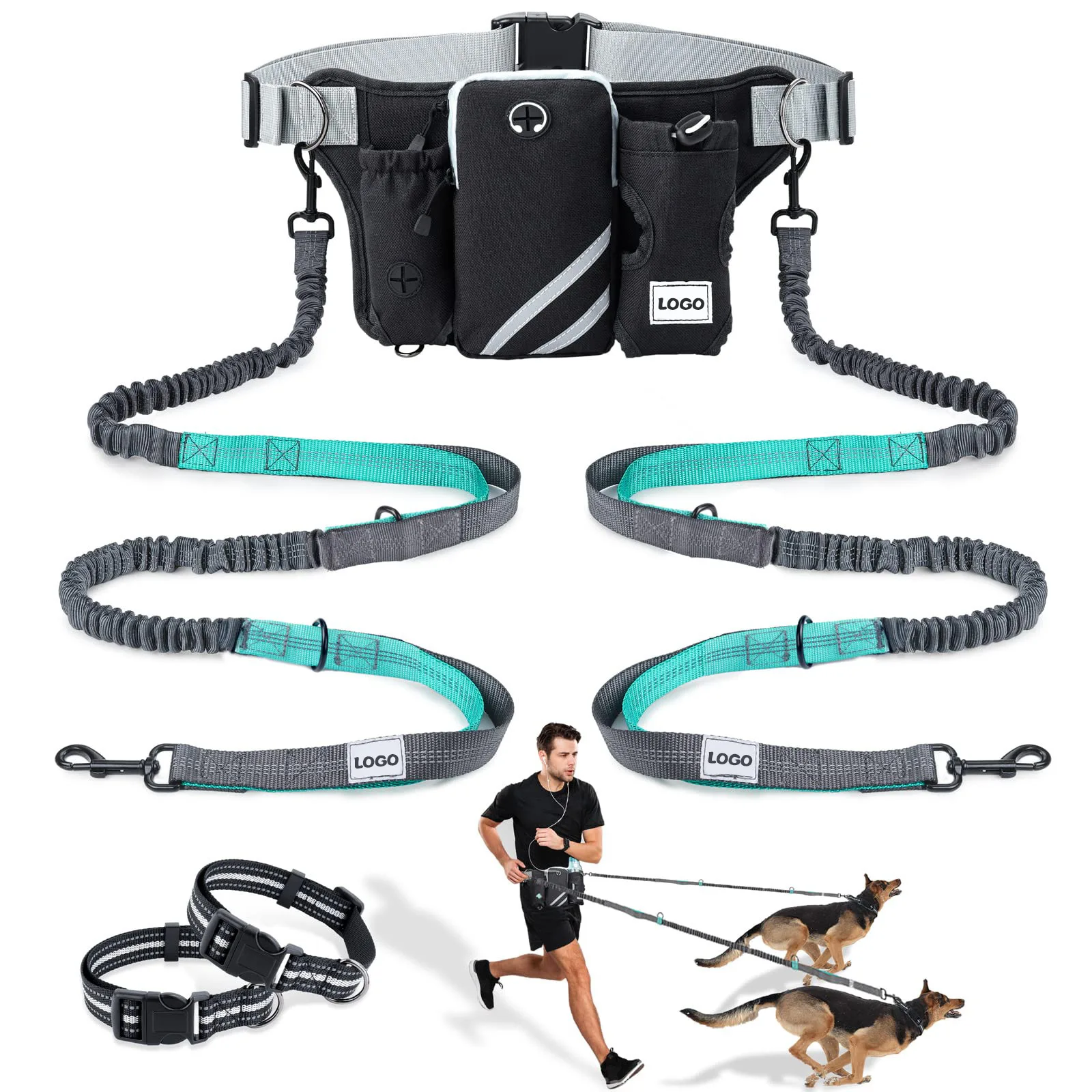 

Rope Leash Jogging Training Hands-free Dog Dogs Waist Traction With Bags Leads Nylon Leash Pouch Reflective Running Rope Pet