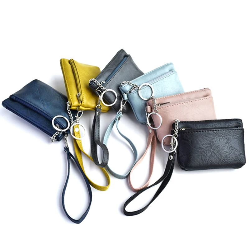 

New Fashion Key Bag Women Wallet Handbag Storage Bag Card Cash Holder Coin Purse Zipper Solid Mini Soft Imitation Oil Wax Skin