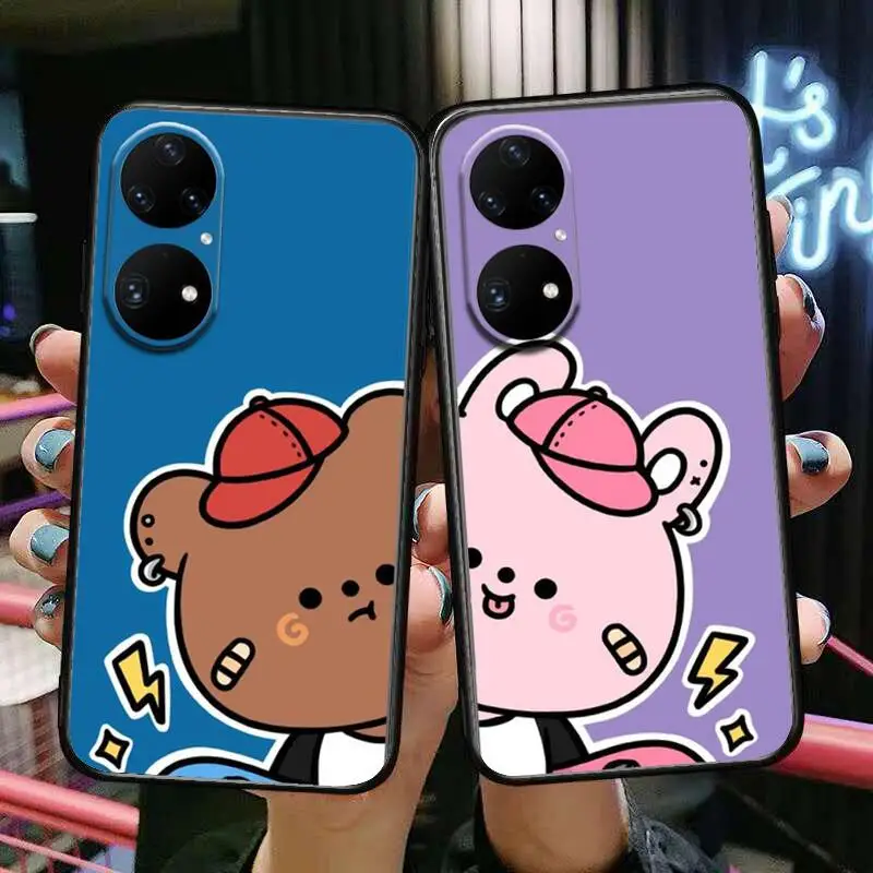 

Lovely couple cartoon bear Phone Case For Huawei p50 P40 p30 P20 10 9 8 Lite E Pro Plus Black Etui Coque Painting Hoesjes comic