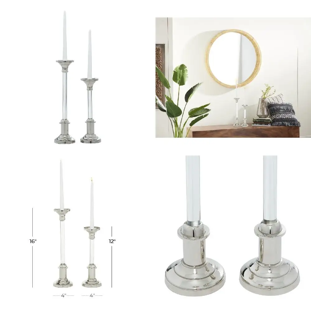 

Refined Silver Aluminum Candle Holders, Set of 2 Delicate Pieces for Home Decoration.