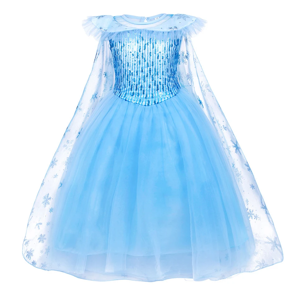 Платье Эльзы для девочек детский голубой костюм принцессы в виде снежинок