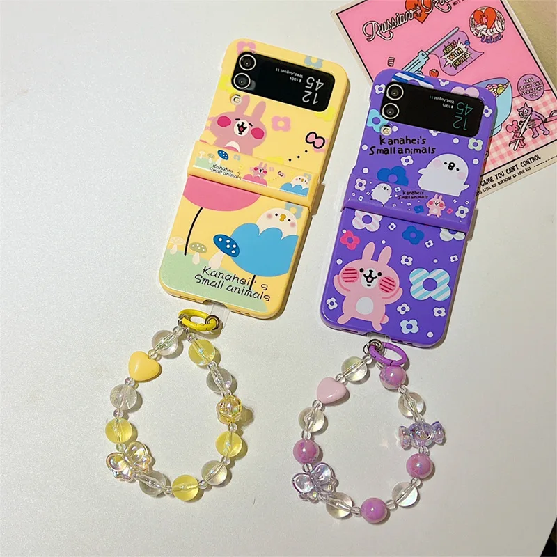

Cute Rabbit Yellow Purple Phone Case for Samsung Galaxy Z Flip 5 4 3 Protective Back Cover for ZFlip3 ZFlip4 ZFlip5 Case Shell