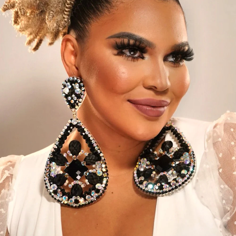 Черные Хрустальные крупные висячие серьги в форме капли воды Свадебные