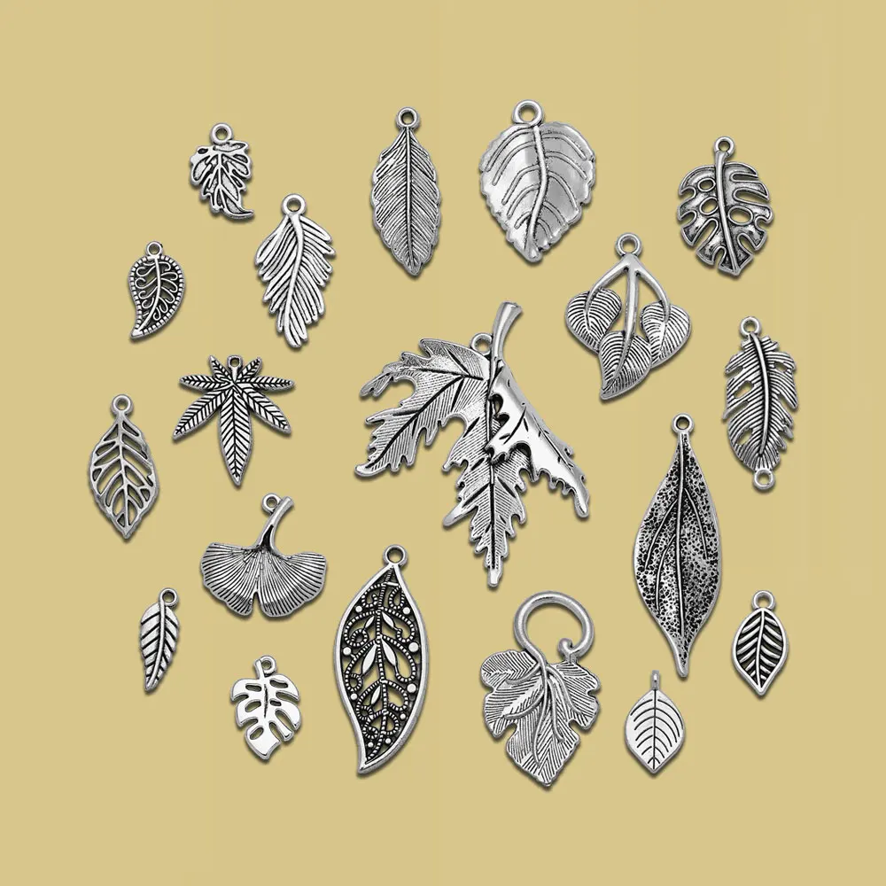 

Antique Silver Plated Monstera Ginkgo Maple Charms Grape Leaf Pendants For Diy Jewelry Making Findings Supplies Accessories