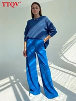 ttqv casual loose blue office womens pants korean fashion high waist wide trousers ladies elegant full length solid pants 2022