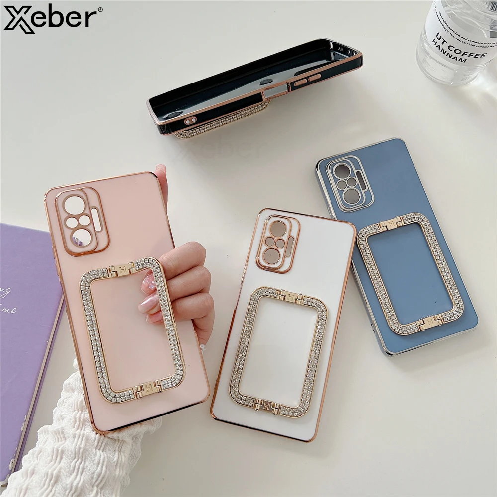 Чехол с держателем для рифленых бриллиантов 3D глиттер для Xiaomi Redmi Note 12 11 10 9 Pro Max 9T 9A 8T K60 K50 K40 покрытие из плата силиконовой обложки.