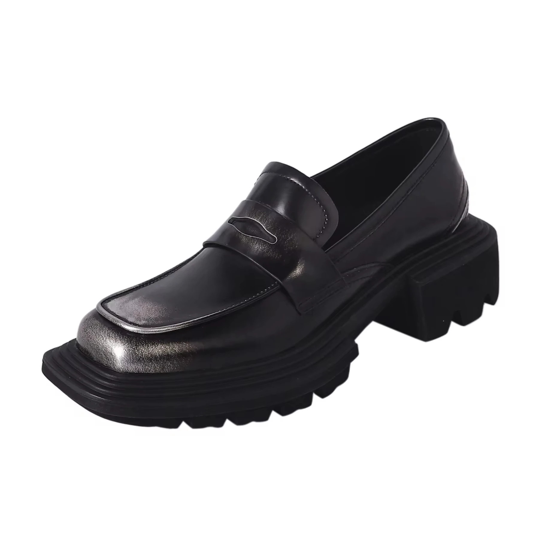 Lanxuryee 2025 Осенняя обувь из коровьей кожи Нескользящие ретро на платформе среднем