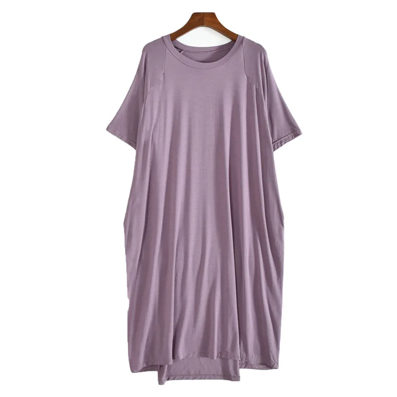 

Modal Long Dress Women Summer O Neck Short Sleeve Soft Comfortable Ladies Casual Large Home Vintage Solid Color Gothic 2022 New