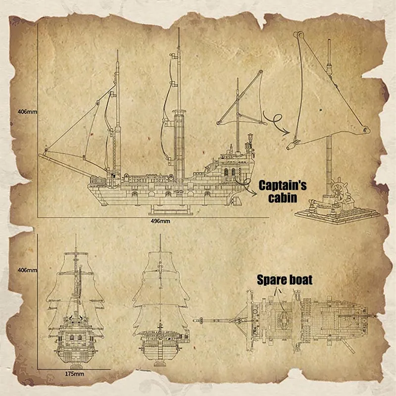 1366 шт. Детский конструктор пиратский корабль