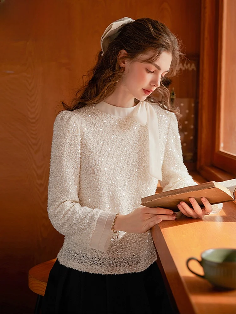 Wht Текстурированная рубашка с блестками. Весна 2023. Новые женские рубашки круглым
