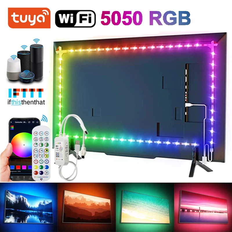 Светодиодная лента Tuya с Wi-Fi лампа RGB-подсветкой Usb неоновая умная для подсветки
