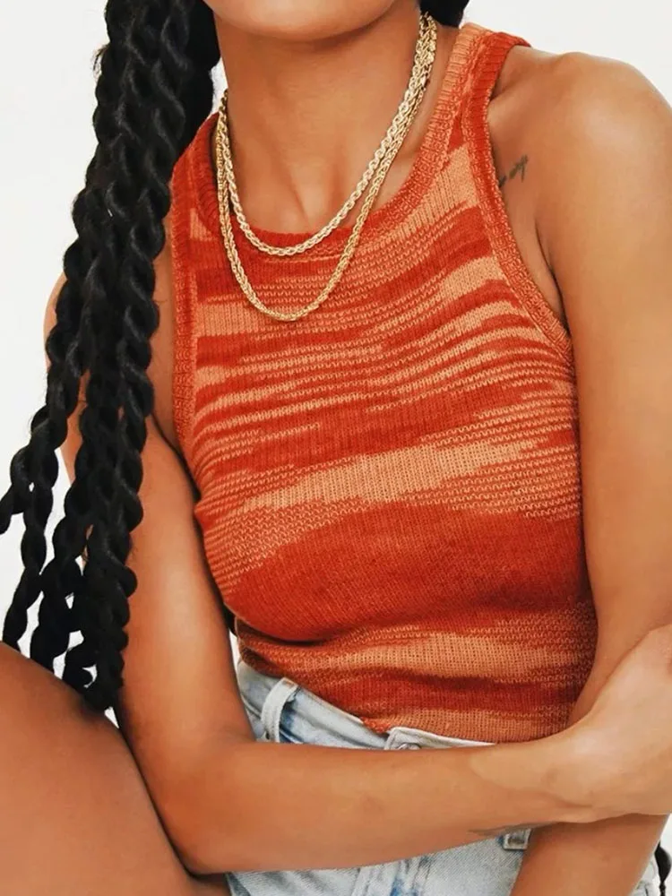 Женский трикотажный укороченный топ без рукавов голубой Повседневный винтажный