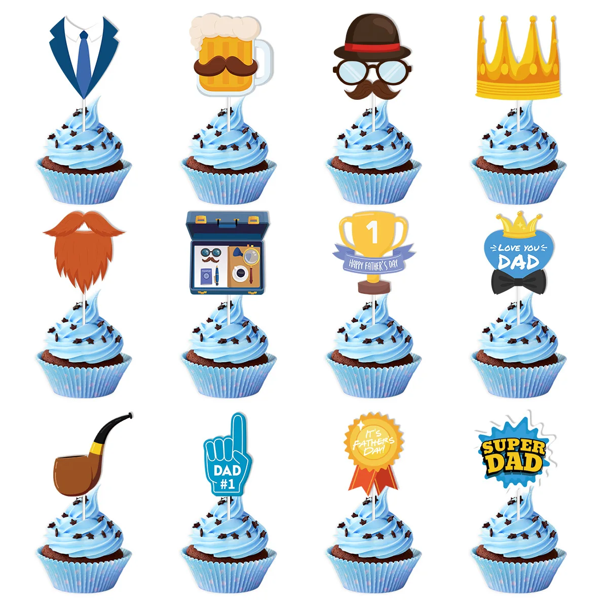 

12Pcs Father's Day Decorative Cup Cakes Paper Topper Super Dad Gift Party Decro Birthday Celebrate Cake Decorating Supplies