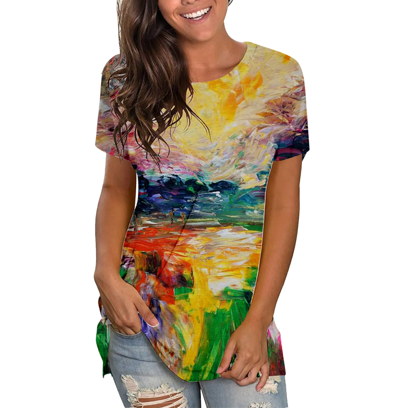 

Summer Tops For Women Summer Short Sleeve Tops O Neck Tunic Tshirts Casual Blouse Black Short Sleeve