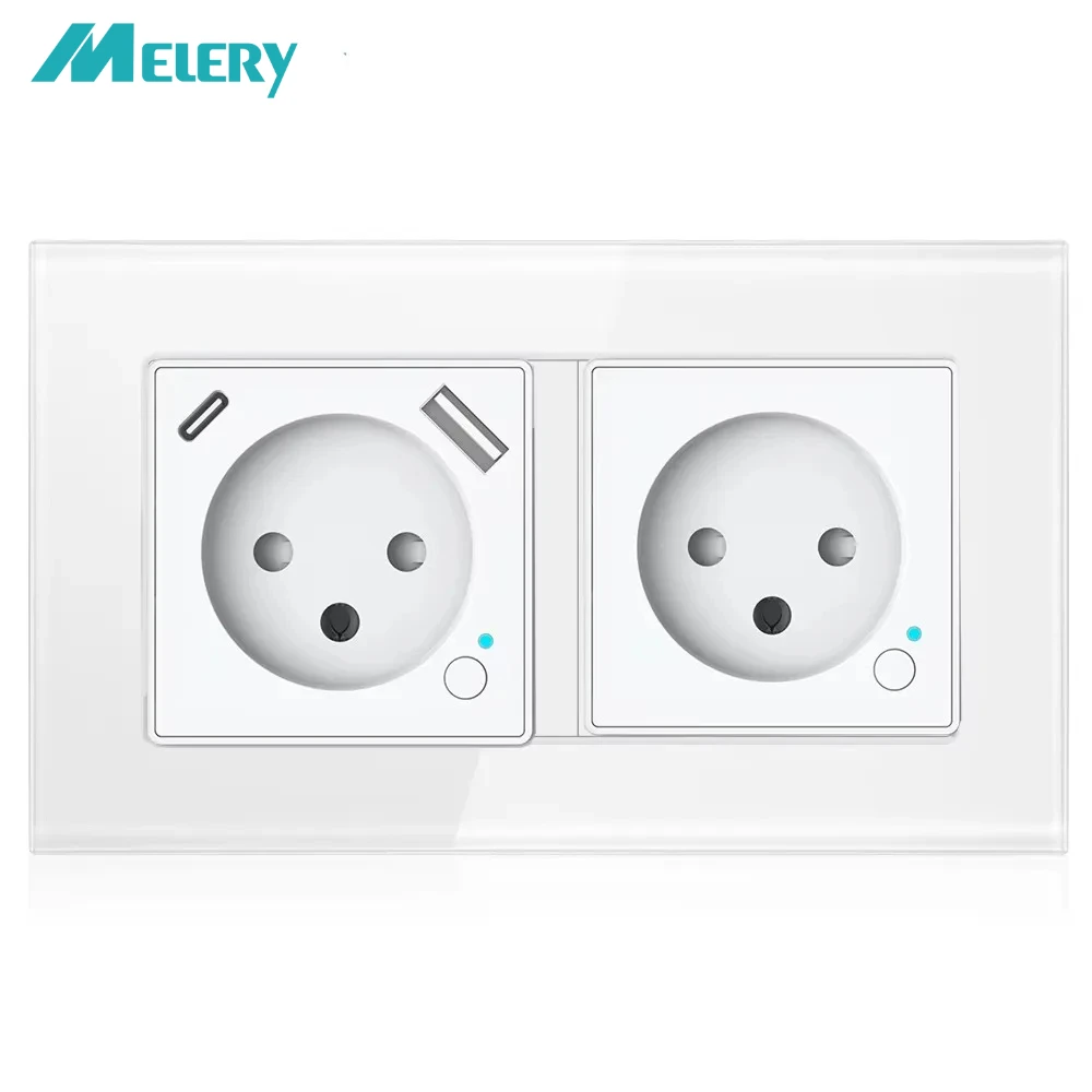 שקע חשמלי חכם Melery Tuya WiFi Dual Israel עם יציאת USB Type-C PD 20W לטעינה מהירה של Iphone Alexa Dot Google Home