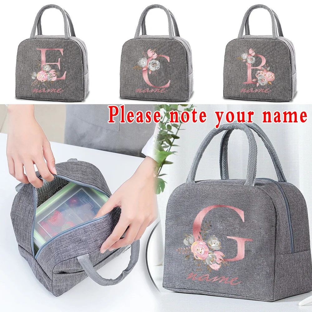 Купи Insulated Lunch Bag for Women Kids Cooler Bag Thermal Bag Customized Name Pink Letter Lunch Box Ice Pack Tote Food Picnic Bags за 269 рублей в магазине AliExpress