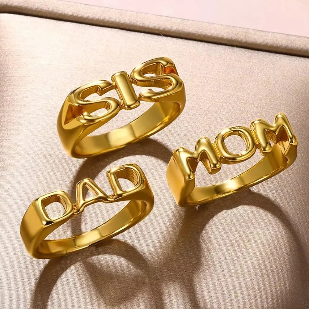 Кольца с буквами MOM SIS DAD для женщин и мужчин винтажное кольцо на палец золотого