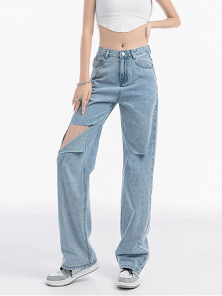 

GUUZYUVIZ High Waist Ripped Jeans For Women 2022 Summer Casual Hole Baggy Wide Leg Jeans Woman Streetwear Denim Mom Jeans Femme