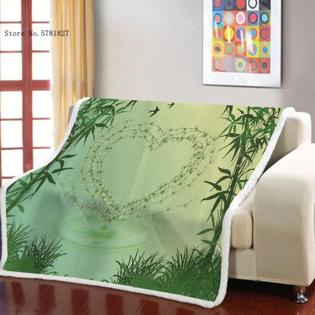 

Manta de bambú Sherpa para Picnic, manta de viaje con paisaje verde, manta de siesta para oficina y dormitorio