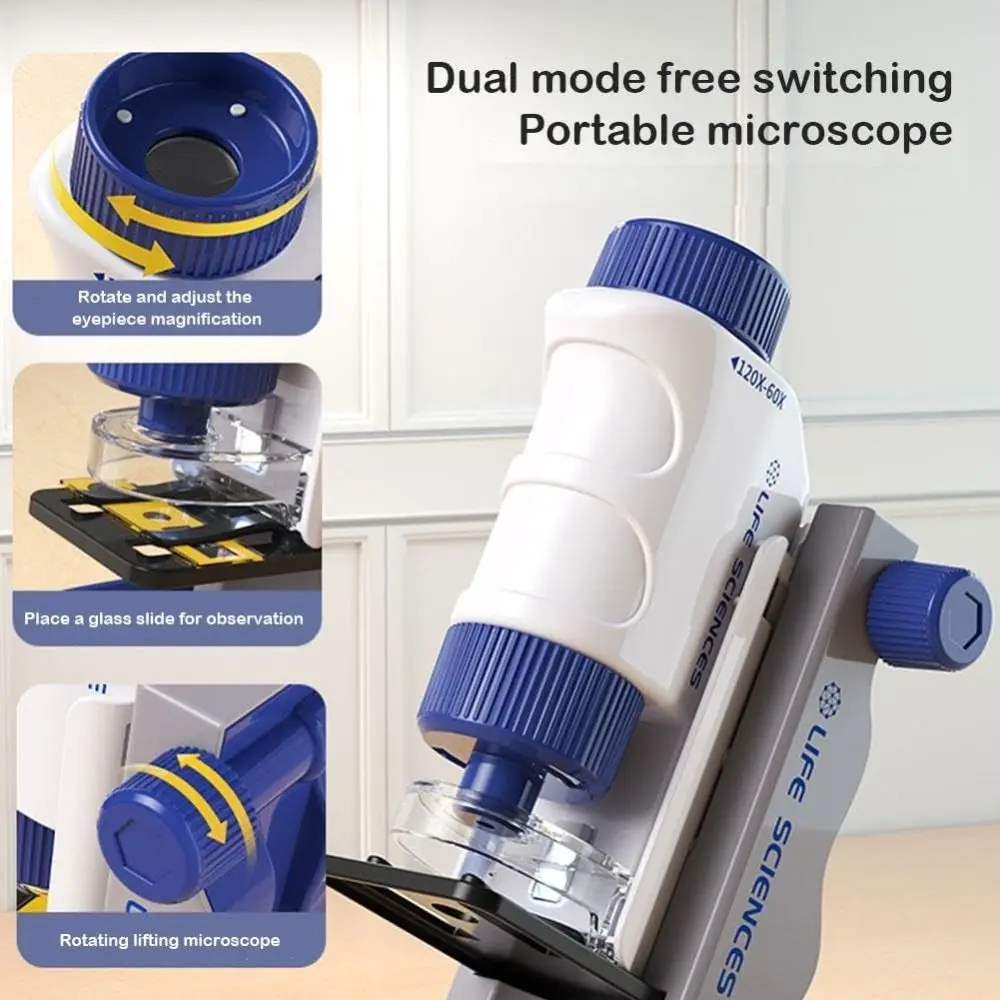 Карманный микроскоп из АБС-пластика ручной минископ с увеличением 60x-120x детский
