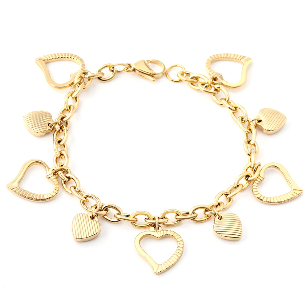 

Romantic Heart Stainless Steel Bracelet for Women Gold Color Cuban Link Chain Bracelet Fashion Jewelry Accessories Party Gifts