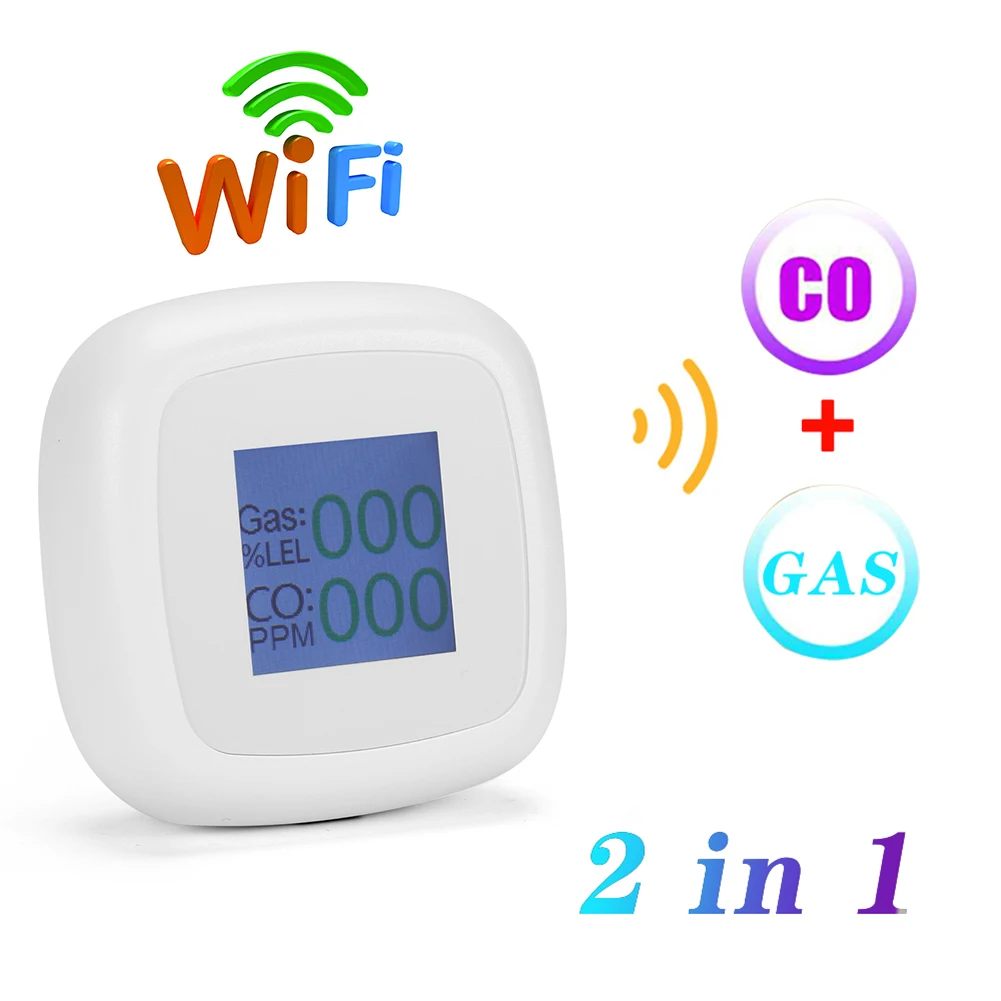 

Домашняя сигнализация утечки газа WiFi Интеллектуальный датчик безопасности со углеродный ЖК-дисплей быстрое обнаружение для пропана бутан нефти