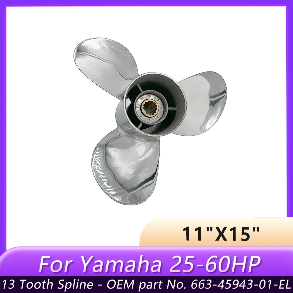 Лодочный пропеллер 11x15 подходит для Yamaha подвесной 25-60HP из нержавеющей стали Prop SS 13