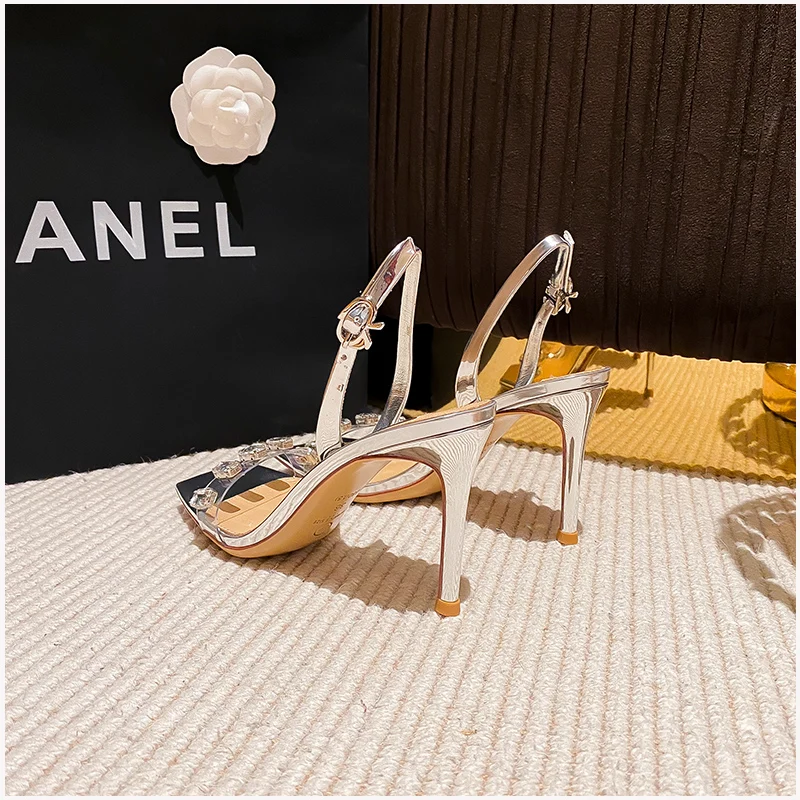 2023 Summer New Women 'High Heels Sexy Women's Sandals One Button Rhinestone Pumps Roman  Fashion Sandals Party Women's Shoes