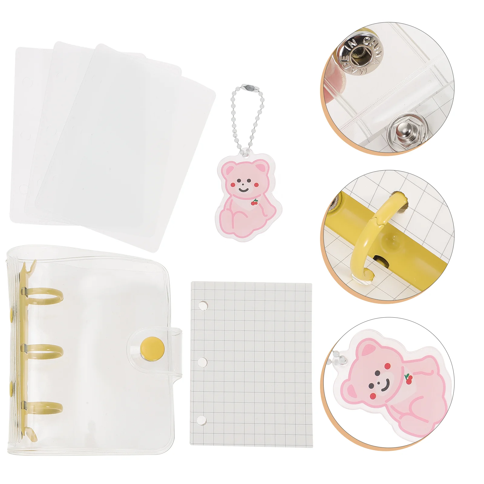 

Nuobesty Mini Loose Leaf Notebook with Transparent 3 Ring Binder Cover and Blank Inner Paper Pocket (Sheep)