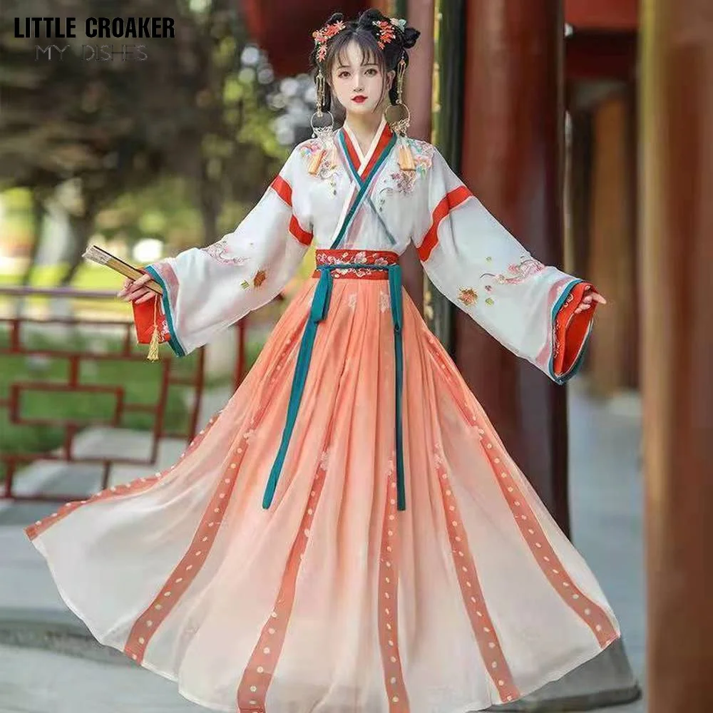 

Chinese Ancient Hanfu Costume Women's Oriental Chinese Style Traditional Dresses Jin Dynasty Folk Cross Collar Ru Skirt Set