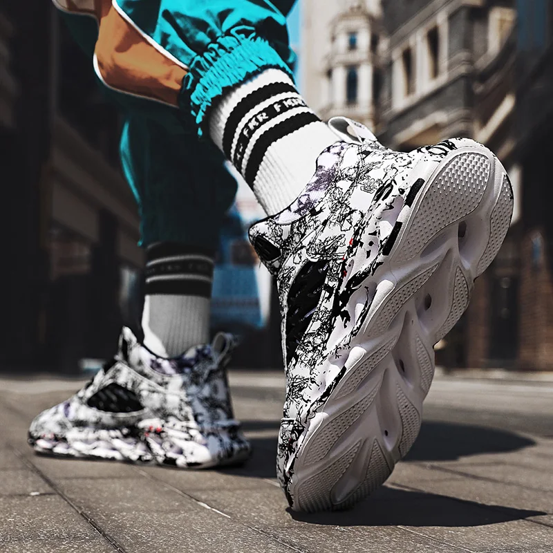 2023 Sports Men's Shoes Superstar Fashion Print High-top Men's Casual Shoes Men's Vulcanized Graffiti Board Running Shoes