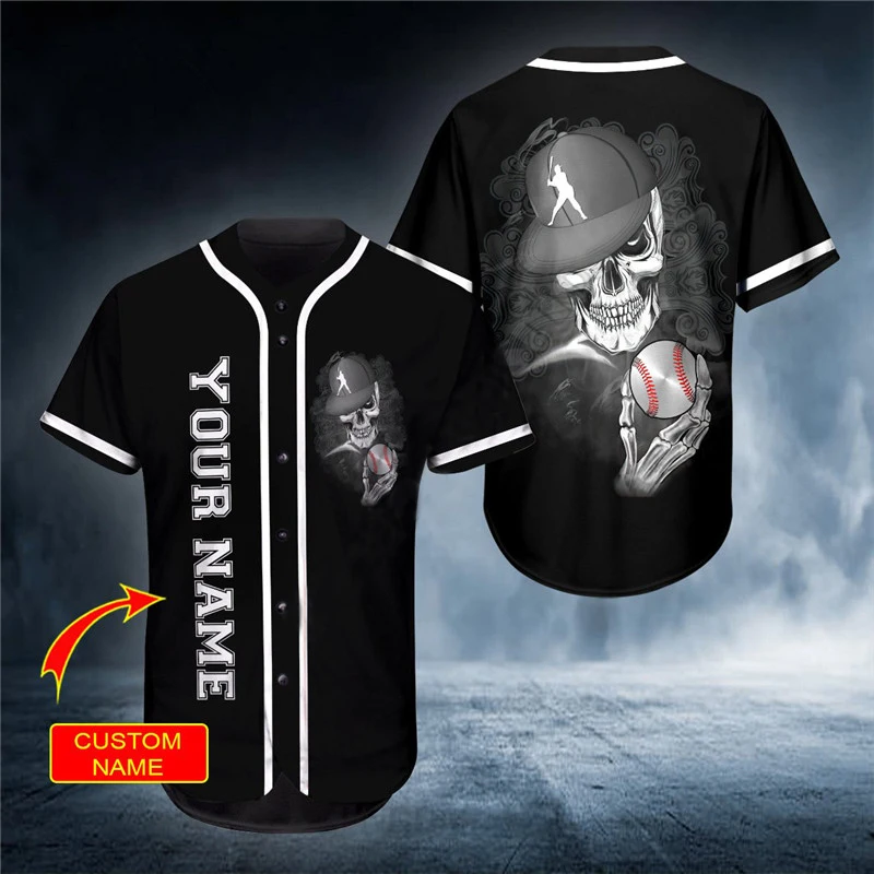 

Men's fashionable baseball jersey Customized name Skull 3D printed baseball uniform Harajuku street casual short sleeve shirt