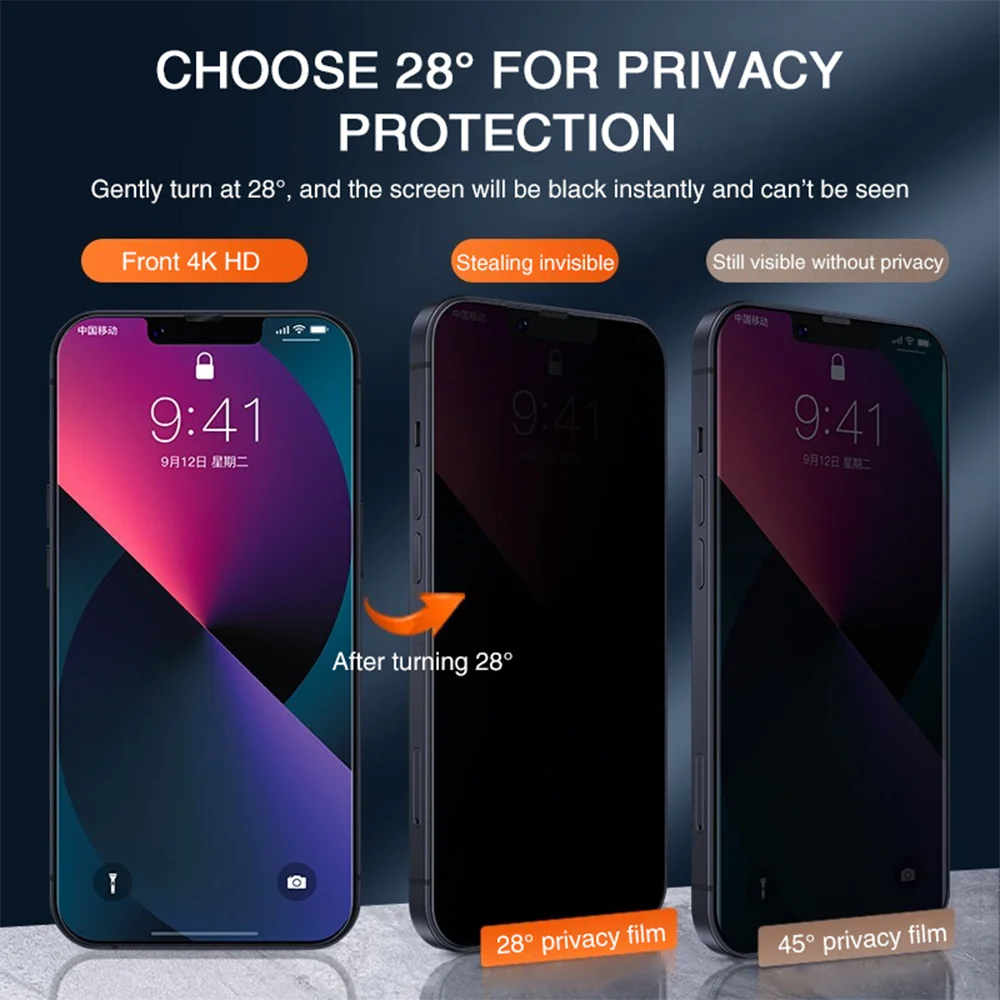 2PCS Of Privacy Protection Tempered Film iPhone 14 13 12 11 Pro XS Max XR Privacy Screen Protection IPhone 6S 7 8 Plus SE Glass