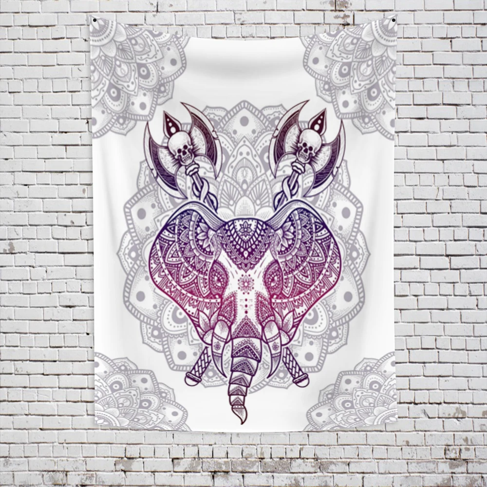 

White Elephant Pattern Bohemia Mandala Tarot Tapestry Divination Tapestries Boho Wall Hanging Home Room Decor Moon Phase Wall