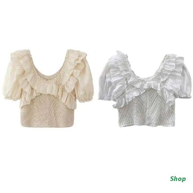 

L5YC женская футболка с пышными рукавами, Повседневная Блузка с оборками, топы, шифоновая футболка, топы