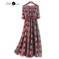 french printed mulberry silk dress 2022 womens fashion summer new middle sleeve silk drawstring commuter dress