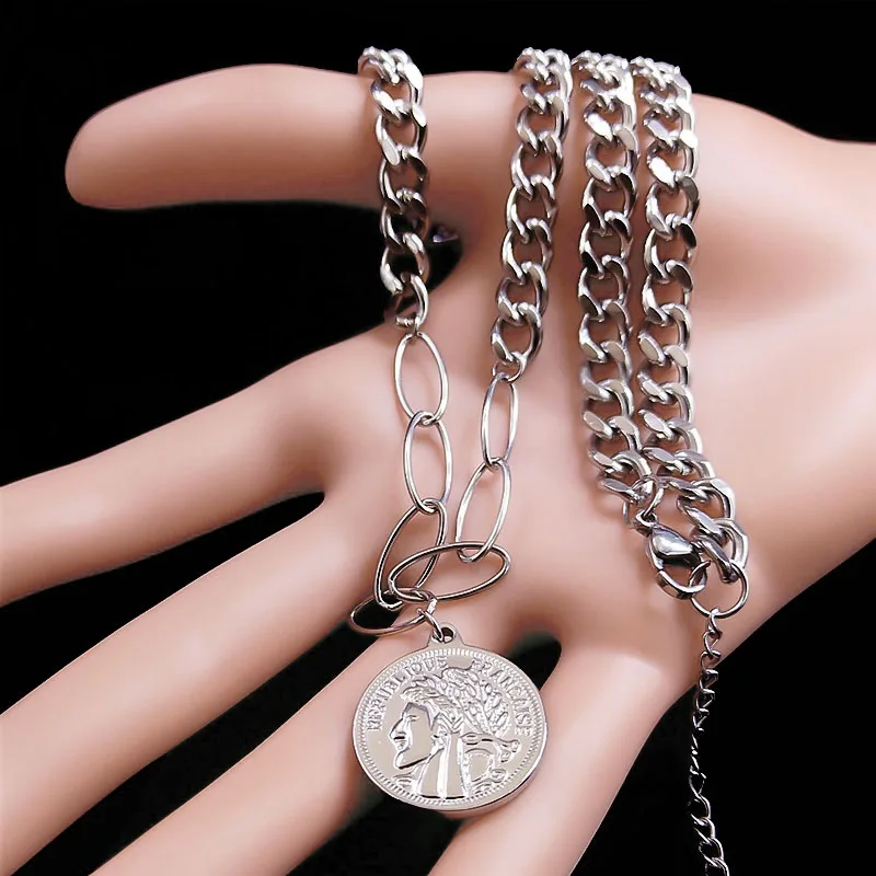 Женское Ожерелье в стиле панк с монетами, ожерелье из нержавеющей стали в стиле хип-хоп, Ювелирное Украшение в эстетическом стиле, хороший подарок, NK216S03