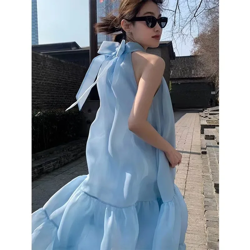 Cosmo New Paris модное стильное сказочное небесно-голубое длинное платье без рукавов